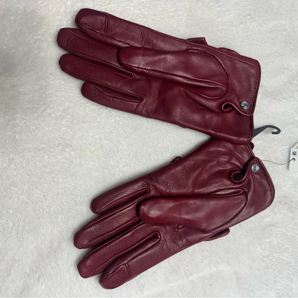 Aqua Red Leather Gloves with Bow